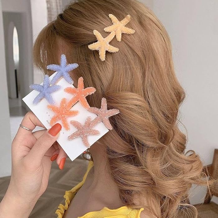 Acrylic Starfish Hairclip Hair Barrettes Pins For Women Girl Kid Duckbill Hair Clip Grips Accessories,2 pcs, Multicolour - Image 1
